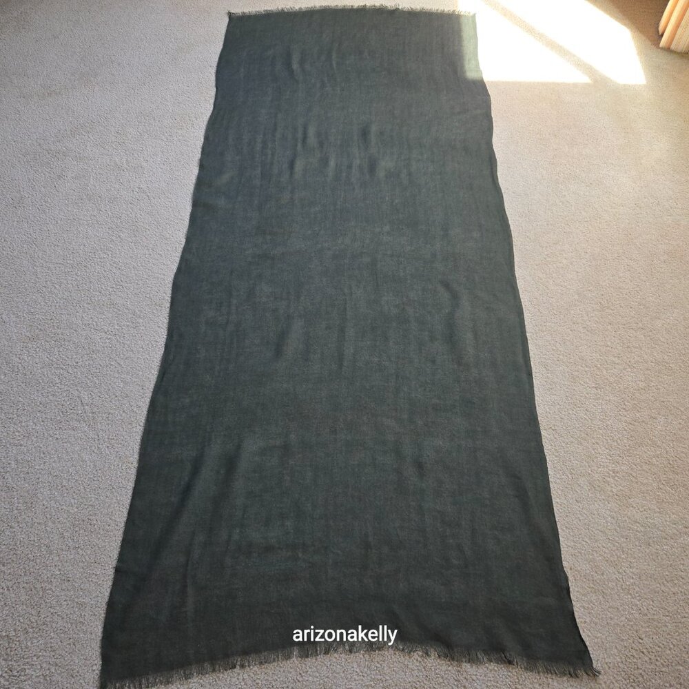 Eileen Fisher Linen Scarf Olive Green - Picture 4 of 10